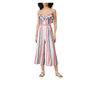Parker Angie Jumpsuit Striped Romper Women’s V-neck Straps Linen Size 6